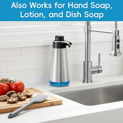 BYUNER Soap Dispenser for Bathroom & Kitchen, 15 fl oz Refillable Soap Dispenser, Brushed Silver Metal Look Countertop Soap Dispenser, Rust-Free Hand Soap & Dish Soap Dispenser - color: Silver, size: Liquid