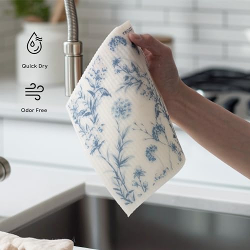 RECYCO Swedish Dishcloths for Kitchen | 6 Pack Foggy Blue Washable Dish Rags | Cellulose Reusable Cleaning Paper Towels | Absorbent Counter Dish Cloth Sponge Kitchen Wipes, 8" L x 7" W - color: Foggy Blue - 6 Pack