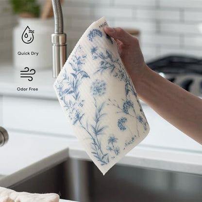 RECYCO Swedish Dishcloths for Kitchen | 6 Pack Foggy Blue Washable Dish Rags | Cellulose Reusable Cleaning Paper Towels | Absorbent Counter Dish Cloth Sponge Kitchen Wipes, 8" L x 7" W - color: Foggy Blue - 6 Pack