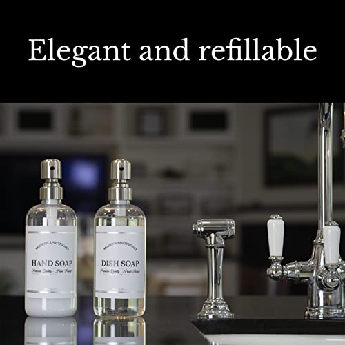 Clear Refillable Hand and Dish Soap Dispenser Set with Pumps for Kitchen Sink - PET Plastic Soap Bottles Refillable with Pump - Waterproof Labels - 16 oz, 2 Pack (Stainless Steel) - color: Stainless Steel Pumps