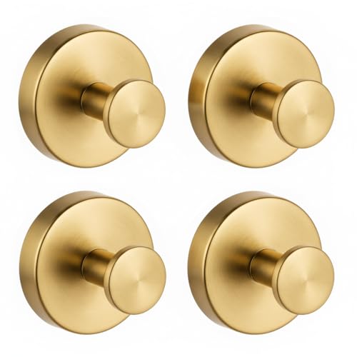 Rise age Suction Cup Gold Shower Hooks, Suction Towel Hooks for Bathrooms | Waterproof, No Drill, Heavy Duty, Stainless Steel, Removable, Renter Friendly, Easy to Install, Gold 4 Pcs - color: Gold