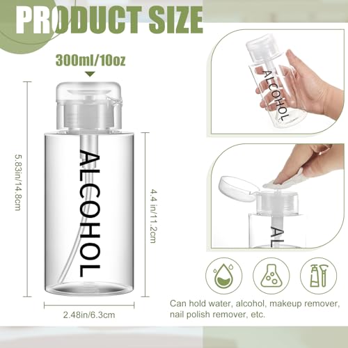 Layhit 1 Pc 10 oz Alcohol Pump Dispenser Bottles Alcohol Push Down Liquid Dispenser Empty Pumping Bottle Refillable Cosmetic Container for Personal, Salon, Nail Care (Clear Cap + Clear Bottle) - color: Clear Cap + Clear Bottle