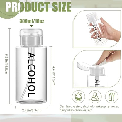 Layhit 1 Pc 10 oz Alcohol Pump Dispenser Bottles Alcohol Push Down Liquid Dispenser Empty Pumping Bottle Refillable Cosmetic Container for Personal, Salon, Nail Care (Clear Cap + Clear Bottle) - color: Clear Cap + Clear Bottle