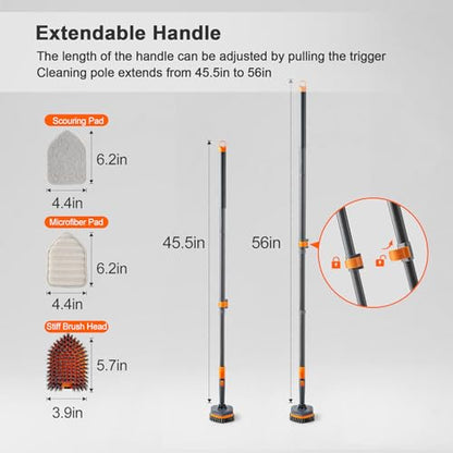 CLEANHOME Tile Tub Scrubber Brush with 3 Different Function Cleaning Heads and 56" Extendable Long Handle-No Scratch Shower Scrubber for Cleaning Bathroom Kitchen Toilet Wall,Bathtub,Sink,Grey - color: Gray
