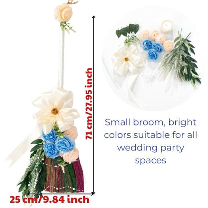 Elegant Wedding Brooms Bride Bridegroom, Jumping The Broom for Wedding, Natural Whisk Broom with Ribbons, Artificial Pearl, Leaves,Roses for Decorative - style: Wedding Décor