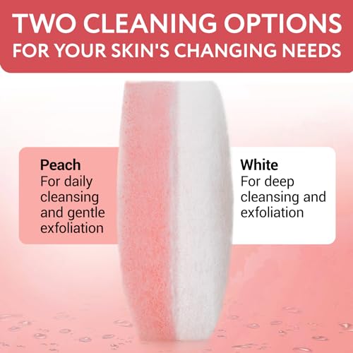 IMPRESA Dual-Sided Facial Scrub Pads - Exfoliating Face Sponges - Made in USA Face Exfoliation Sponge - Deep Cleansing & Makeup Removal Scrub Pads - Pack of 10 - color: Peach/ White, size: Thick
