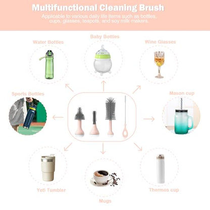 Electric Baby Bottle Brush Set with Rechargeable Electric Bottle Brush Cleaner and Replaceable Silicone Bottle Brushes and Straw Brush Cleaner, Waterproof Multi-Purpose Cleaning Brush(Pink) - color: Pink