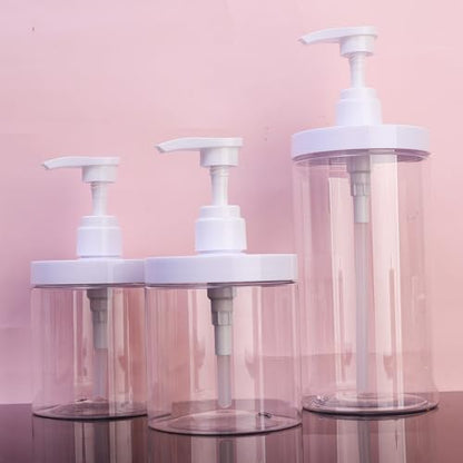 500ml Pump Bottle Dispenser Plastic Refillable Bottles Wide Mouth Jar Style Empty Bathroom Shower Containers,5.9inches - size: 9*9*10cm