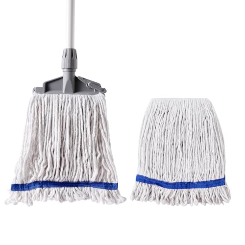 Eyliden Commercial Wet Mop with 2 Cotton Heads | Universal Clips, Heavy Duty Industrial String Mop, for Warehouse Garage Workshop Office Restaurant Hospital