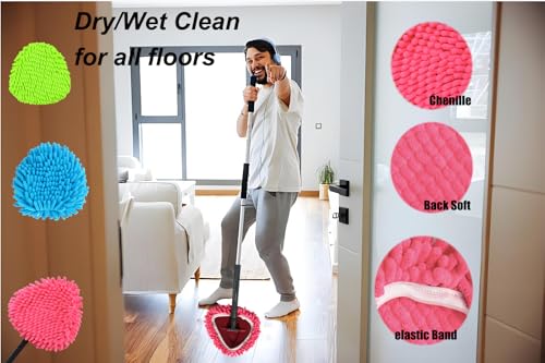 3 PCS Spin Mop Heads Replacements Compatible with Ocedar Easywring 1 Tank System Chenille Mops Duster Pad Washable Dust Refills Green Blue Red
