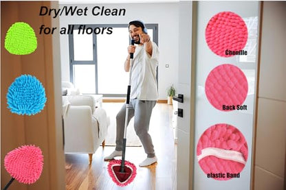 3 PCS Spin Mop Heads Replacements Compatible with Ocedar Easywring 1 Tank System Chenille Mops Duster Pad Washable Dust Refills Green Blue Red