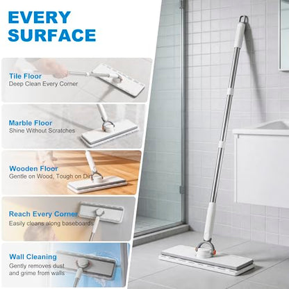 Hands Free Flat Mop One Click, 51" Long Handle Zero Touch Disposable Dust Mop Compatible with Swiffer Wet/Dry Pads Click Cloth Change Wet/Dry Pads, Dust Mopping for Hardwood, Tile, Floor