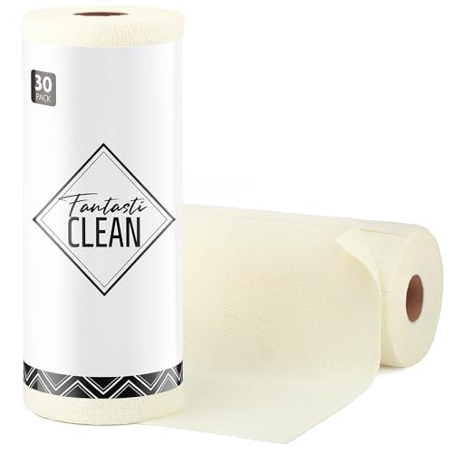 Fantasticlean Microfiber Cleaning Cloth Roll -30 Pack, Tear Away Microfiber Towels, 12" x 12", Reusable, Washable, Scratch Free, Ultra Absorbent Dishcloth for All-Around Cleaning Supplies (Beige) - color: Beige, size: 30 pack