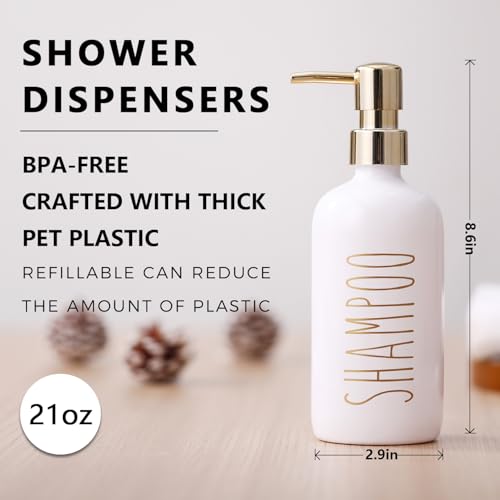 HOMCDALY Shampoo and Conditioner Dispenser Set of 3, 21oz Shower Soap Bottles with Pump, Refillable Shampoo Conditioner Body Wash Dispenser, Bathroom Shower Shampoo Bottles, Shampoo Container(P-Gold) - color: Gold-21oz