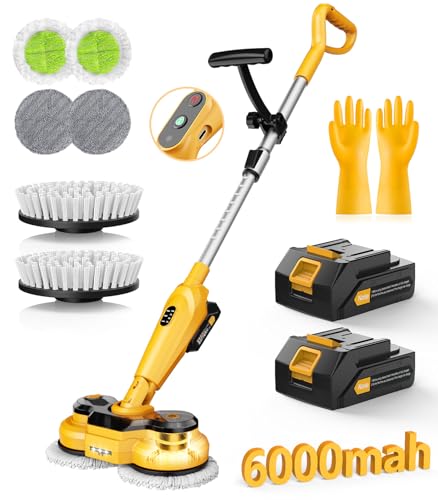 qimedo 6000mAh Battery Cordless Electric Mop M3, 800RPM Electric Power Scrubber & Mops for Floor Cleaning, Automatic Spin Mops with Smart Display,Rotating Mop with LED Light & Water Spray