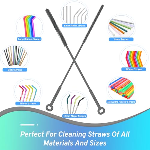 Silicone Water Bottle Brush and Straw Cleaner Set,Long Bottle Brush,Straw Cleaning Brush Silicone,Long Handle Scrub Cleaning Brush for Narrow Neck Bottle,Wine Bottle,Thermos,Sports Bottles (Dark Grey) - color: Dark Grey