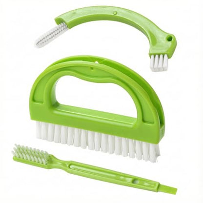 Crevice Cleaning Brush Set, Green 3-Piece Floor Gap and Detail Scrubber Kit with Hand Grip Cleaner and Narrow Angled Head, for Tile Lines, Sink Edges, Baseboards Maintenance