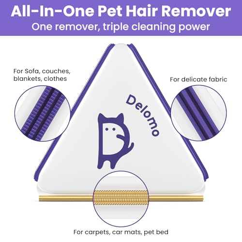 Multi-Use Pet Hair Removal Tool: DELOMO Handheld Fur Rake Scraper – Metal Side for Deep Cleaning on Carpets, Rugs & Car Mats, and Rubber Side for Gentle Cleaning on Couches – Ideal for Pet Homes