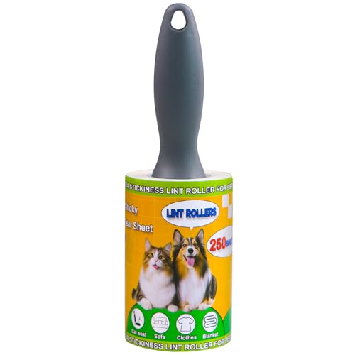 Lint Roller Pet Hair Value Pack of 250 Sheets, Extra Sticky Lint Remover for Dog & Cat Fur, Clothes, Furniture, Couches Reusable Lint Remover for Fuzz, Fluff & Hair(White) - color: White, size: 1 Count / 250 Sheets