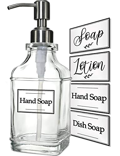 JASAI Antique Design Soap Dispenser with Rust Proof 304 Stainless Steel Pump, Refillable Glass Soap Dispenser with 10Pcs Clear Stickers, Premium Kitchen & Bathroom Soap Dispenser - color: 1 Pack