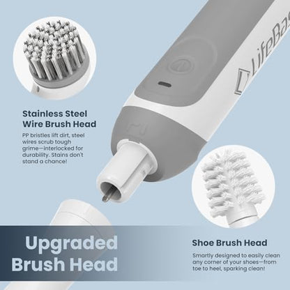 LifeBasis Rechargeable Power Scrubber, Cordless Electric Cleaning Brush, Water Resistant Small Electric Grout Brush with 5 Brushes for Home/Kitchen/Bathroom/Grout/Tile/Shower/Tub, White