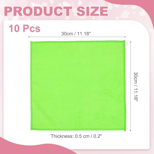 uxcell 10 Pcs Microfiber Cleaning Cloth, Kitchen Towels Reusable Microfiber Towels Highly Absorbent for Household Cleaning Supplies, Kitchen, Bathroom, Green(Square), 11.8" X11.8 - color: Green