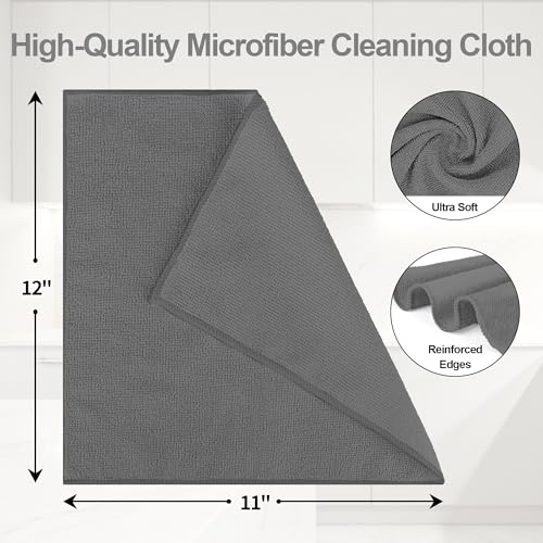 Microfiber Cleaning Cloth, 12 Pack Grey Cleaning Rags,12" X 11" Lint Free Dish Towels Wash Cloths, Reusable Microfiber Towels for Home and Kitchen Bathroom Apartment Cleaning Supplies - color: Grey, size: 12 Pack