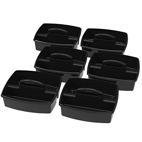 Storex 2-Compartment Large Cleaning Caddy – Multipurpose Supply Organizer with Handle, Black, 6-Pack (00973E06C) - color: Black, size: 6-Pack, style: Large