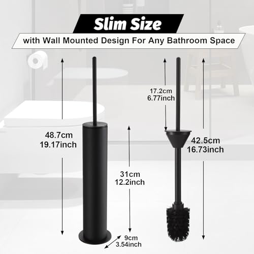BGL Toilet Brush with Holder Set Matte Black Aluminium Standing for Bathroom Toilet Bowl Cleaner Brush and Holder Set, Round Design - color: Matte Black-standing