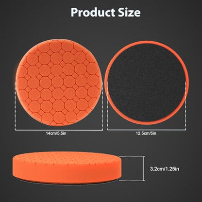 Buffing Polishing Pads, 5Pcs 5.5 Inch Face for 5 Inch Backing Plate Compound Buffing Sponge Pads with Hex Logic Pattern,Cutting Polishing Pad Kit for Car Buffer Polisher,Polishing and Waxing - color: 5pcs-5Inch