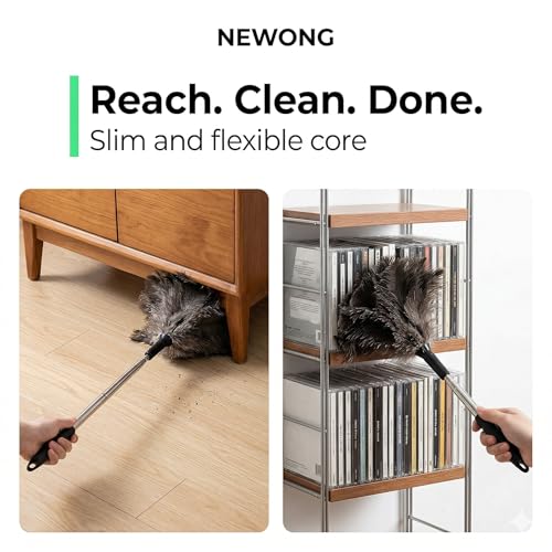Extendable Ostrich Feather Duster 26"-79", Real Fluffy Ostrich Feather Duster, Telescoping Handle for High Ceiling Cleaning, Fan Dust Removing, Furniture, Car Cleaning – Standard Threaded Interface