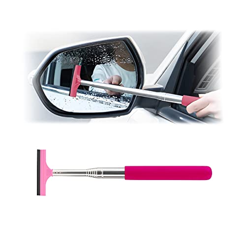 Car Rearview Mirror Wiper, Retractable Auto Glass Squeegee, Water Cleaner with Telescopic Long Rod, Portable Cleaning Tool for All Vehicles, Universal Automotive Accessories (Pink) - color: Pink