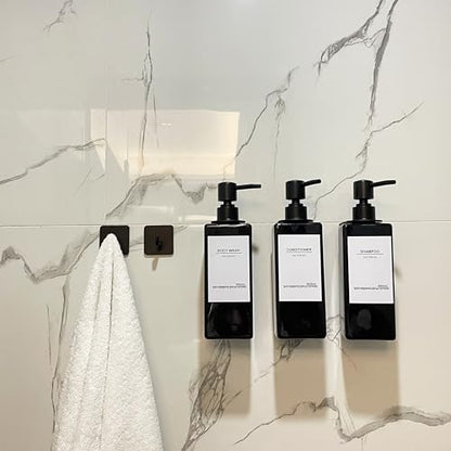 Shampoo Dispenser for Shower Wall, Shampoo and Conditioner Dispenser with 16 Waterproof Labels, No Drill Shower Soap Dispenser Bathroom, Shower Soap Dispenser Wall Mounted 3 Chamber, 17oz,Black - color: Black Bottle + Black Pump