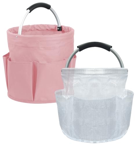 2Pcs 17L College Shower Caddy for Women, Bathroom Cleaning Caddy with Handle, 600D Oxford Fabric Cleaning Supplies Bucket, Multifunctional Storage Basket for Dorm, Family, Pink + Transparent - color: Pink + Transparent, size: 2PCS