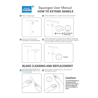 Shower Squeegee with Long Handle and Adhesive Hook. for Glass Doors, Tile Walls, Mirrors and Windows. Telescoping Squeegee for Cleaning. Bathroom Stainless Steel Squeegee, 10inch Wide, Chrome – 1pk