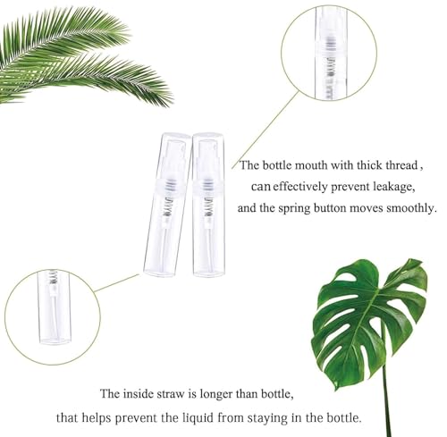 Mini Spray Bottle 100PCS 2ML Clear Plastic Empty Sample Containers Fine Mist Perfume Travel Refillable Spray Bottle Perfume Atomizer Small Travel Size Spray Bottle for Cleaning, Essential Oils - style: 100PCS,2ML