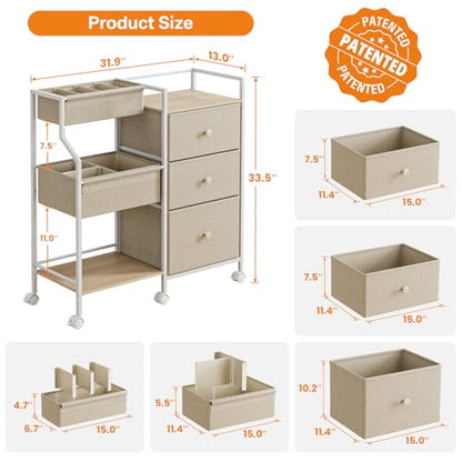 Modanais Baby Organizer and Storage - 3 Tier Rolling Cart with Dividers and Drawers, Easy To Assemble, Mobile Utility Cart with Wheels for Nursery, Bedroom, Changing Table & Crib,Off White - color: Off White