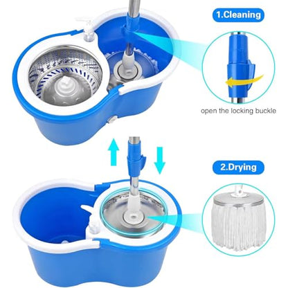 Mop and Bucket with Wringer Set 360° 3psc Microfiber Spin Mop with Bucket and Dual Mop Heads Self Wringing Spinning Mop (20QT) (2) (Blue) - color: Blue