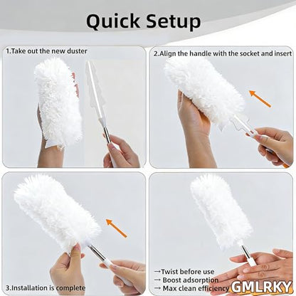 Heavy Duty Duster Refills, Disposable Dusters Kit for Cleaning Dusting Furniture Blind Ceiling Fan, Multi Surface 360 Feather Duster(10)+3FT Extended Handle（1） (White) - color: White