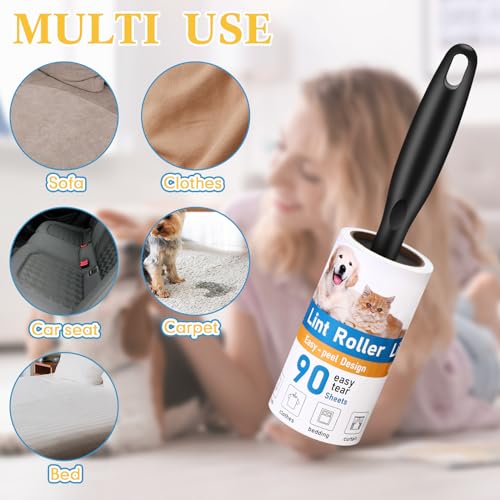 FoldTier 2700 Sheets Lint Rollers for Pet Hair Extra Sticky Portable Lint Remover Brush Roller with 10 Handles 30 Refills Pet Hair Remover for Couch, Clothes Furniture and Carpet Dog Cat