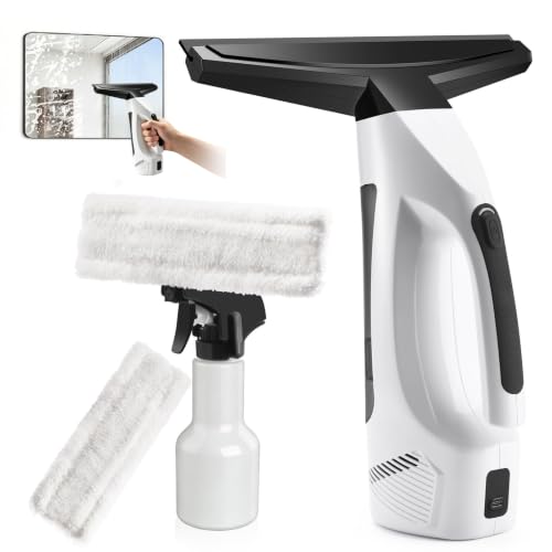 Window Vacuum Squeegee Cordless, 2000Pa Electric Window Vacuum Cleaner with 200ML Water Tank, Rechargeable Electric Squeegee for Windows, Tiles, Mirrors, Showers, Glass, 2200mA - color: White