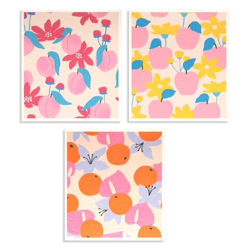 6 - Pack Swedish Kitchen Dish Cloths - Reusable Paper Towels for Counters & Dishes - Eco Friendly Cellulose Sponge Cloth (Fruit Plants) - color: G-fruit Plants