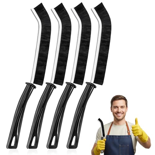 4 Pack Hard Bristle Crevice Cleaning Brush Set, Narrow Spaces Deep Reach Gap Scrub Tool with Long Handle for Household Use Kitchen Bathroom Sink Track, Black - color: Black-4