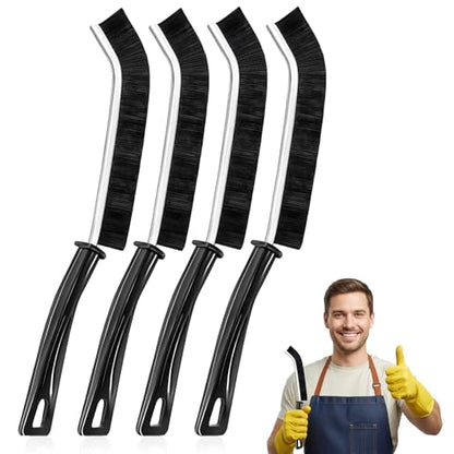 4 Pack Hard Bristle Crevice Cleaning Brush Set, Narrow Spaces Deep Reach Gap Scrub Tool with Long Handle for Household Use Kitchen Bathroom Sink Track, Black - color: Black-4