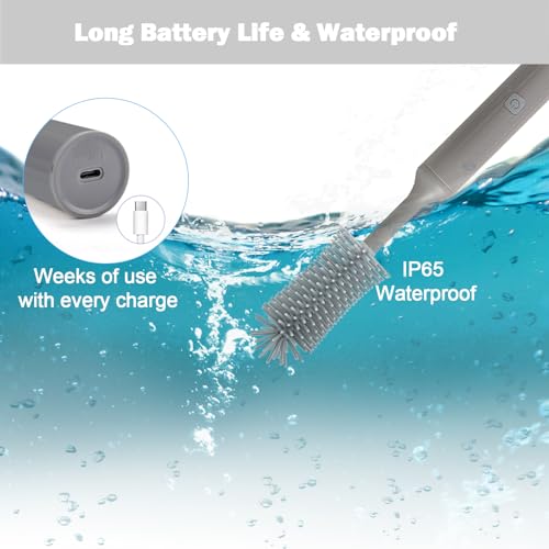 Electric Baby Bottle Brush Set with Rechargeable Electric Bottle Brush Cleaner and Replaceable Silicone Bottle Brushes and Straw Brush Cleaner, Waterproof Multi-Purpose Cleaning Brush（Grey） - color: Gray