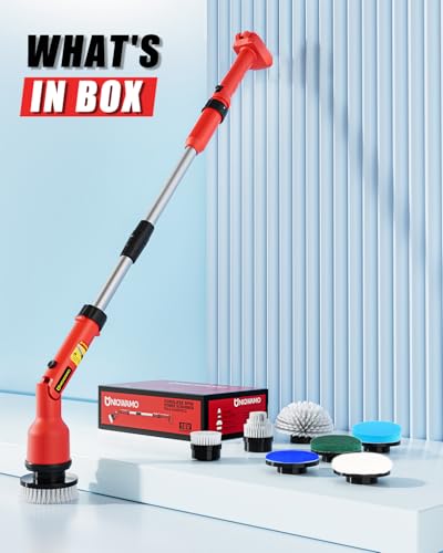 Uniqwamo Electric Spin Scrubber Compatible for Milwaukee 18V Battery(Battery NOT Included), 1000 RPM Battery Powered Scrubber with Adjustable Extension Arm & 8 Brushes & Gloves for Tub/Tile/Floor