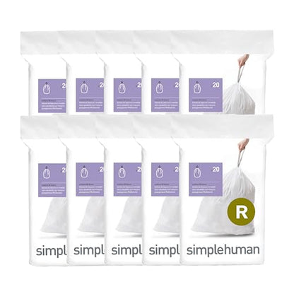 simplehuman Code R 200 Count Custom Fit Liners, Drawstring Kitchen Trash Bags, One-by-One Mess-Free Dispense, Extra Thick & Double Seamed, 50% PCR Plastic, 9-10 Liter / 2.6 Gallon, White - size: 200 Count (Pack of 1)