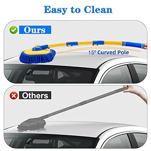 Mveqrrn Upgrade Car Wash Brush with Long Handle,Chenille Microfiber Car Cleaning Brush Supplies Kit Car Wash Mop Accessories Car Washing Brush with Scratch-Free Replacement Head(Blue - color: Blue-002