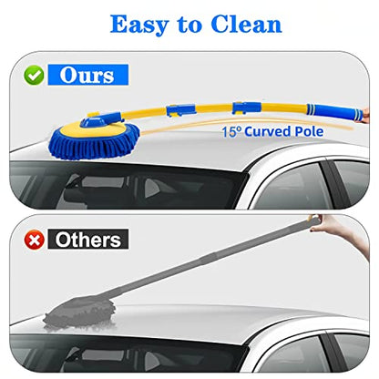 Mveqrrn Upgrade Car Wash Brush with Long Handle,Chenille Microfiber Car Cleaning Brush Supplies Kit Car Wash Mop Accessories Car Washing Brush with Scratch-Free Replacement Head(Blue - color: Blue-002