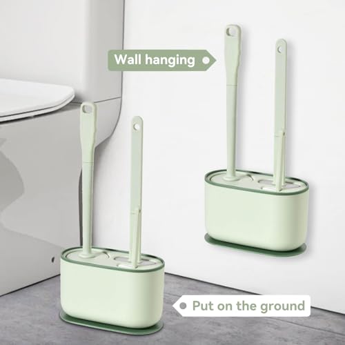 Cyrank Toilet Brush and Holder, Toilet Bowl Brush with Caddy Bathroom Stiff Bristles Toilet Scrub Brush Toilet Bowl Brush Holder Set Deep Cleaning Toilet Cleaner Scrubber Under Rim(Greens)